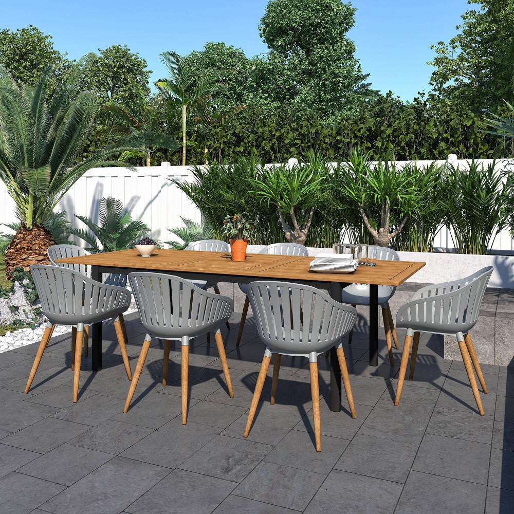 Beccles 9pc Patio Teak Dining Set with Rectangular Table - Amazonia