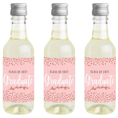 Big Dot of Happiness Rose Gold Grad - Mini Wine and Champagne Bottle Label Stickers - 2021 Graduation Party Favor Gift for Women and Men - Set of 16