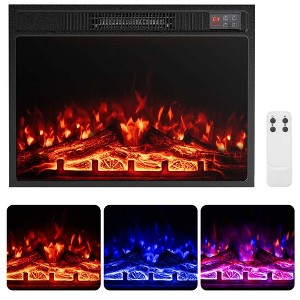 Costway 23" Electric Fireplace Insert with Remote Control Adjustable Flame Color Brightness - 1 of 4