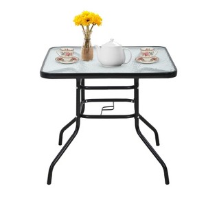 BestMassage Outdoor Table Patio Table Tempered Glass Tabletop with Umbrella Hole - 1 of 4