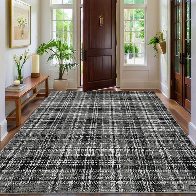 Nasitip Washable Rug-Modern Plaid Area Rug Non Slip Soft Rugs-Low Pile Foldable Floor Cover Accent Carpet