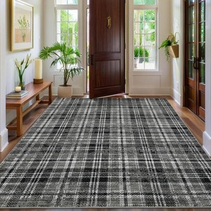 Nasitip Washable Rug-Modern Plaid Area Rug Non Slip Soft Rugs-Low Pile Foldable Floor Cover Accent Carpet - 1 of 4