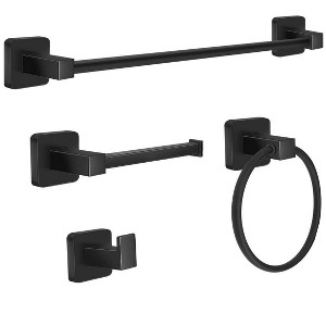 Itopfox 4 Piece Matte Black Bathroom Hardware Set Includes 16 Inch Towel Bar Towel Ring Toilet Paper Holder Robe Hook Alloy - 1 of 4