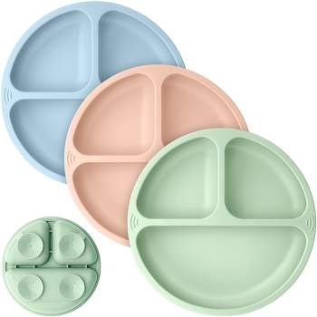 3-Pack Prep Suction Plates for Baby, 100% Silicone Toddler Plates, BPA-Free Divided Baby Plates with Suction (Mellow)