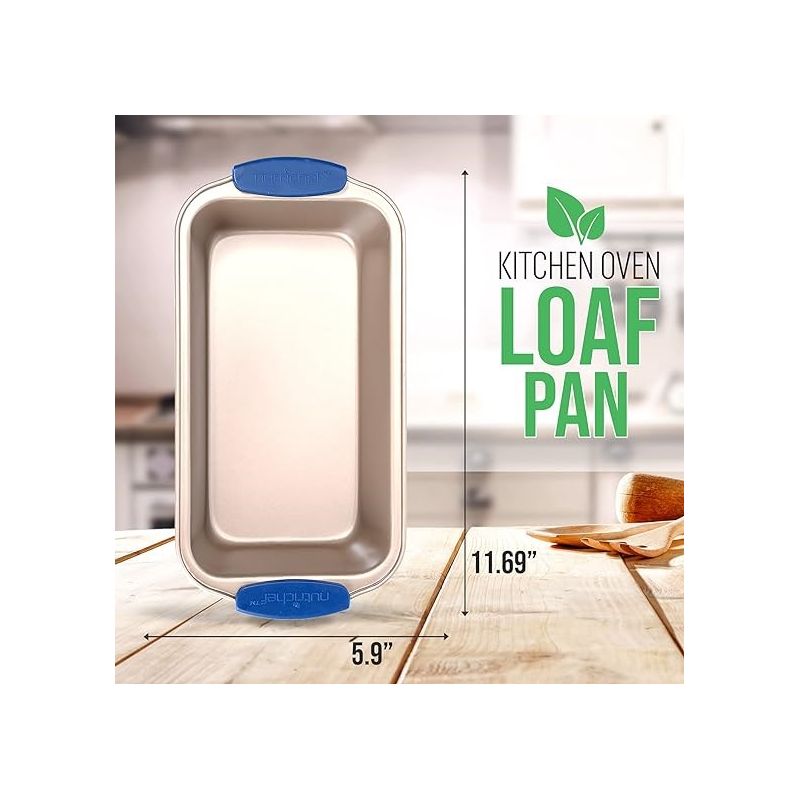NutriChef Non-Stick Loaf Pan - Deluxe Nonstick Gold Coating Inside and Outside with Blue Silicone Handles, 2 of 7