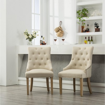 NicBex Vintage Upholstered  Button Tufted Dining Chairs Set of 2 with Nail Heads,Solid Wood Accent Chairs for Dining Room,Living Room