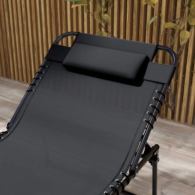 Black Mesh Folding Chaise Lounge Set with Reclining Backrest