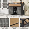 Wooakway 53"W Outdoor Grill Cart with Wheels Black Brown Wicker Rolling Kitchen Island with Storage and Extension Tabletop - 4 of 4