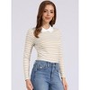 INSPIRE CHIC Women's Long Sleeves Contrast Peter Pan Collar Striped Blouse Top - 2 of 4