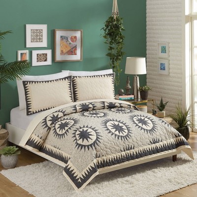 Soleil Cream and Black Cotton Standard Pillow Sham Pair
