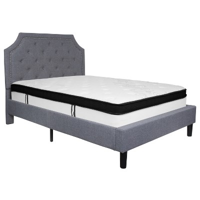 Emma and Oliver Arched Tufted Upholstered Platform Bed and Memory Foam Pocket Spring Mattress