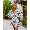 BLUEMING Womens Collar V Neck Striped Shirts Button Down Long Lantern Sleeves Tunic Mini Shirt Dress with Belt - 2 of 4