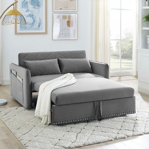 Sofa Bed With Headboard, Pull Out Sofa Bed, Velvet Love Seat Couch, Modern Love Seat With USB Port 2 Side Pockets And 2 Throw Pillows - 1 of 4