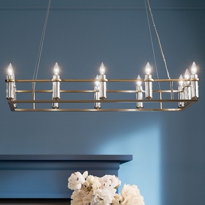 Rosalind Brushed Brass 12-Light Linear Chandelier with Polished Nickel Finish