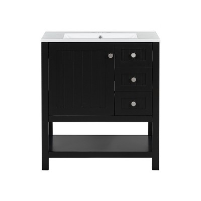 Vynxaria 30inch Transitional Style Bathroom Vanity Cabinet Combo with Ceramic Sink