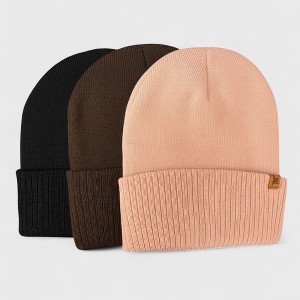 London Fog Women's 3-Pack Beanie Set - Winter Knit Rib Cuff Beanie Hats – Warm Women Beanies for Cold Weather in Blush/Brown/Black - 1 of 4