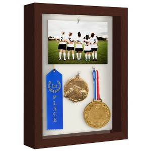 Americanflat 8.5" x 11" Shadow Box Frame in Mahogany with Soft Linen Back - Composite Wood with Polished Glass for Wall and Tabletop - 1 of 4