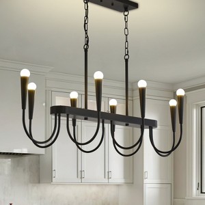 BAOURE 14-Light Gold Industrial Chandelier - 78.74" Rustic Kitchen Island Lighting-  Farmhouse Linear Chandeliers for Large Kitchen Islands & Dining - 1 of 4