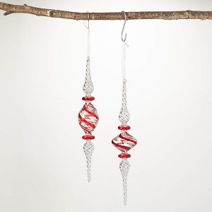 12"H and 12"H Sullivans Striped Finial Ornament - Set of 2  Clear Christmas Ornaments - 1 of 2