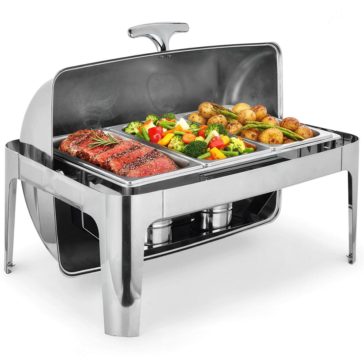 Roll Up Chafing Dishes for Buffet, 9.5 QT Stainless Steel Chafers and Buffet Warmers Complete Set with Food Pan Water Pan Fuel Holder for Party