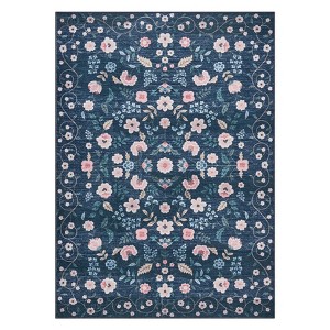 Washable Floral Area Rug, Non-Slip Low Pile Carpet for Living Room, Bedroom & Office Rug with Floral Pattern - 1 of 4