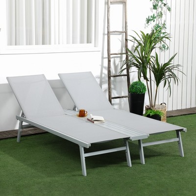 Light Gray Mesh and Metal Conjoined Chaise Lounge Set
