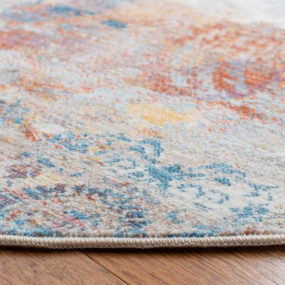 Vintage Persian Blue and Beige Round Synthetic Area Rug
