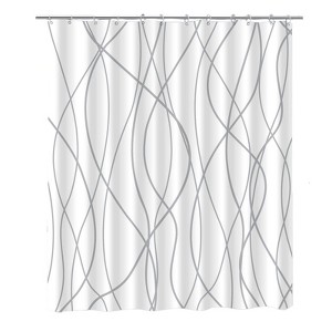 Aoibox Grey and White Striped Polyester Shower Curtain with Hooks, Weighted Hem, Waterproof Bath Accessories Hotel Style - Machine Washable - 1 of 4