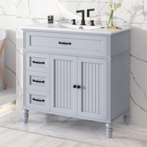 Bathroom Vanity With Ceramic Sink,Storage Cabinet,Bathroom Storage Cabinet With 3 Drawers,Solid Wood Legs And 2 Doors -Maison Boucle - 1 of 4