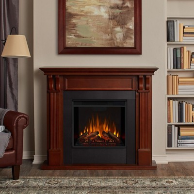 Mahogany 48-Inch Electric Fireplace with Carved Pilasters