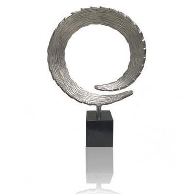 HomeRoots 17" Black and Silver Marble and Aluminum Tabletop Sculpture