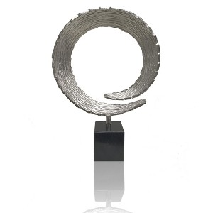 HomeRoots 17" Black and Silver Marble and Aluminum Tabletop Sculpture - 1 of 4