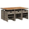 vidaXL 11-Piece Patio Dining Set with Cushions - Gray Poly Rattan/Acacia Wood, Weather-Resistant Outdoor Furniture for Garden, Backyard, Patio - 3 of 4