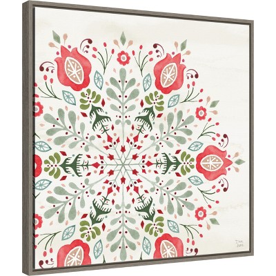 Festive Nordic Christmas Floral Canvas Framed Wall Art, 22" x 22"