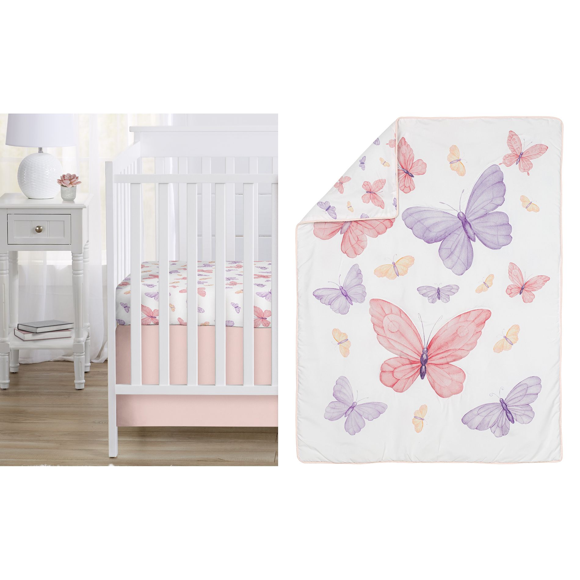 Sweet Jojo Designs Girl Baby Crib Bedding Set - Butterfly Pink and Purple 3pc