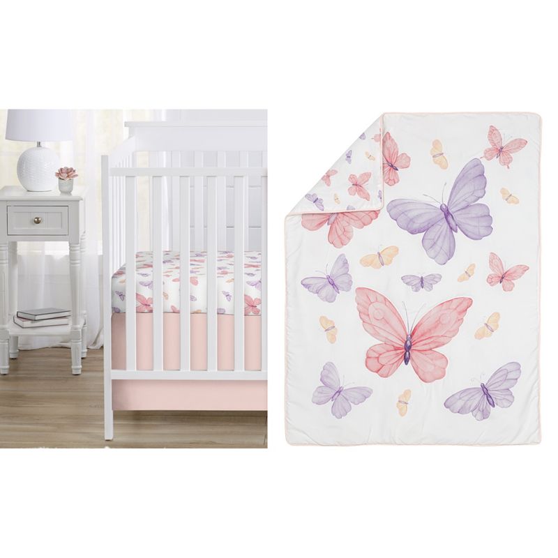 Sweet Jojo Designs Girl Baby Crib Bedding Set - Butterfly Pink and Purple 3pc, 1 of 7