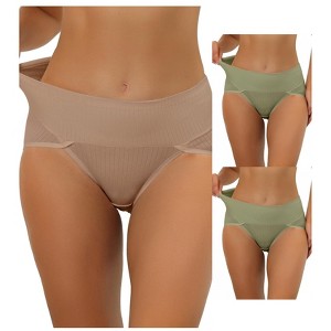 Allegra K Women's Hi-Cut Ribbed High Waist Tummy Control Available in Plus Size Briefs 3 Packs - 1 of 4