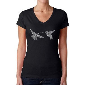 LA Pop Art Hummingbirds - Women's Word Art V-Neck T-Shirt - 1 of 4
