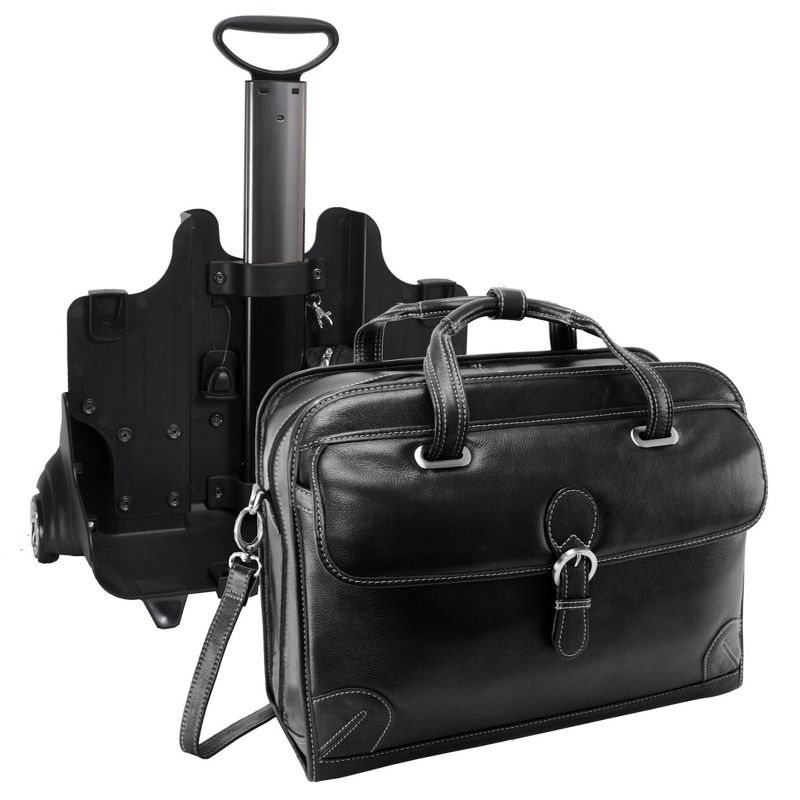 Siamod Carugetto 1  Leather Patented Detachable Wheeled Laptop Bag - Black, 4 of 7