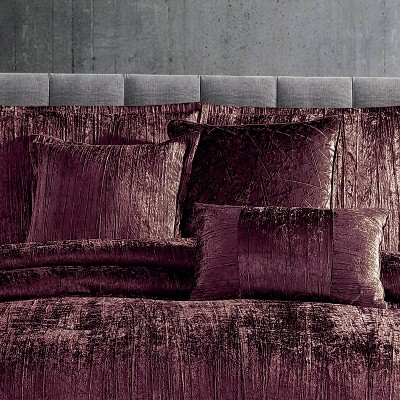 Plum Velvet Queen Comforter Set with Decorative Pillows