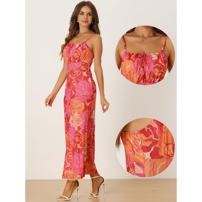 Allegra K Women's Boho Floral Print Sleeveless Spaghetti Strap Maxi Dress, 2 of 6