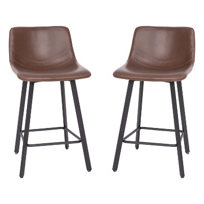 Merrick Lane Set of 2 Modern Upholstered Stools with Contoured, Low Back Bucket Seats and Iron Frames