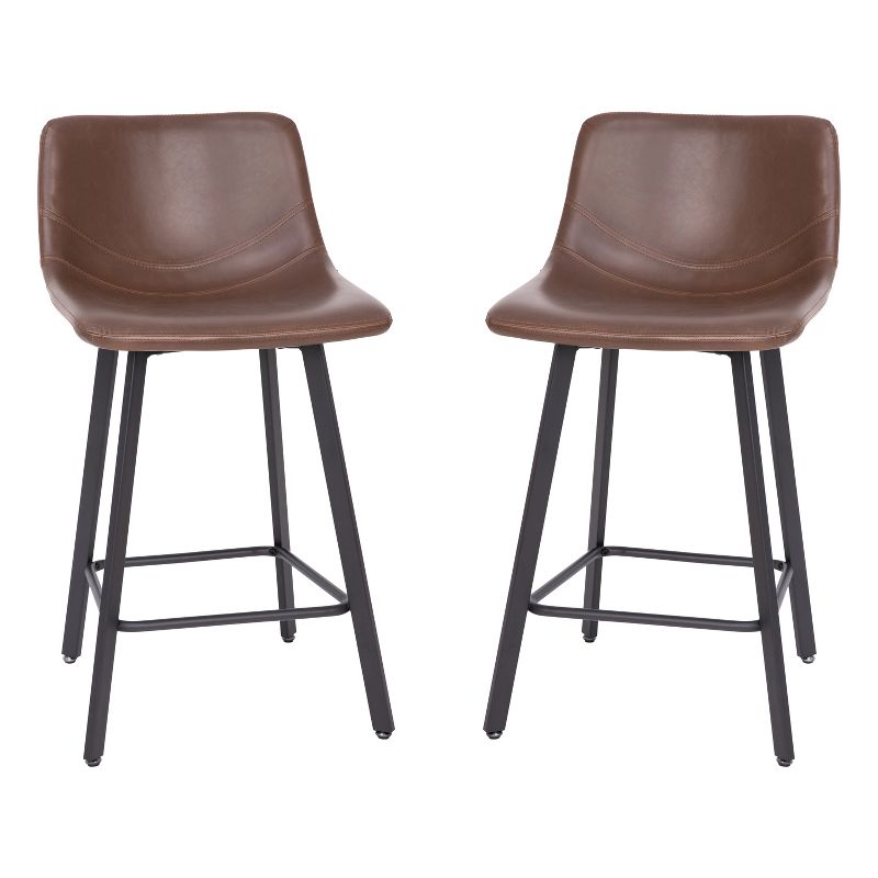 Merrick Lane Set of 2 Modern Upholstered Stools with Contoured, Low Back Bucket Seats and Iron Frames, 1 of 10