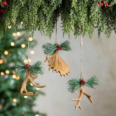 The Lakeside Collection Set of 3 Antler Ornaments