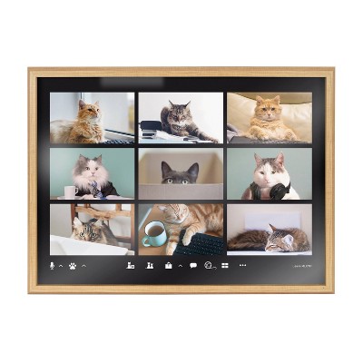 18" x 24" Natural Framed Video Chat Cats Glass Wall Art