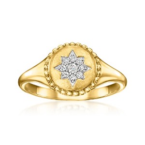 Ross-Simons 0.10 ct. t.w. Diamond Star Signet Ring in 18kt Gold Over Sterling - 1 of 4