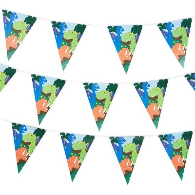 3-Pack Dinosaur Party Banner, Bunting Pennant Flag Garland for Kids Dino T Rex Theme Birthday Supplies and Decoration, 11 feet