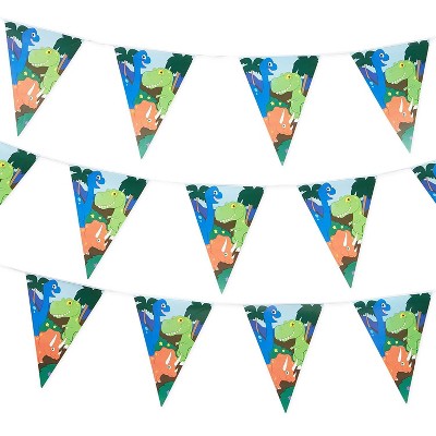 3-Pack Dinosaur Party Banner, Bunting Pennant Flag Garland for Kids Dino T Rex Theme Birthday Supplies and Decoration, 11 feet