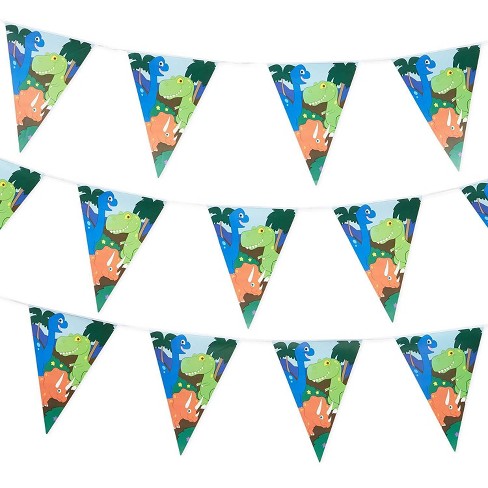 Dinosaur Happy Birthday Banner Garlands Balloons Bunting Party Decoration Swirls 