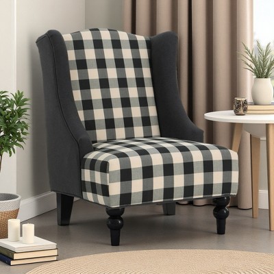 33.75" Polyester Classic Biscuit-Style Accent Chair with Solid Wood Legs
